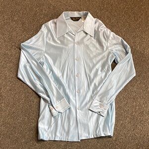 Vintage Mr. Jan 1970’s Sky Blue with Silver Thread StripeMen's Button Down Shirt